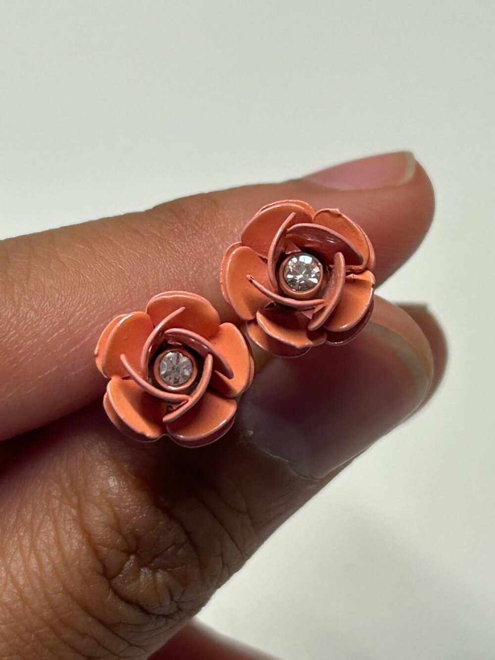 Pink Rose Flower Stud Earrings Rhinestone Coquette Girly Cottagecore Floral Cute
